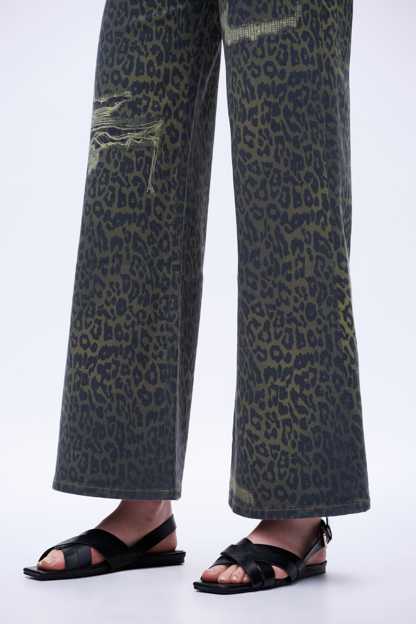 High Rise Wide Leg Printed Denim Jeans DEW8007 Leopard Print