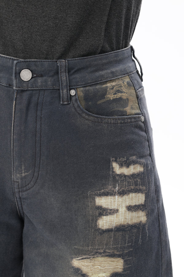 Camo Patchwork Barrel Jeans