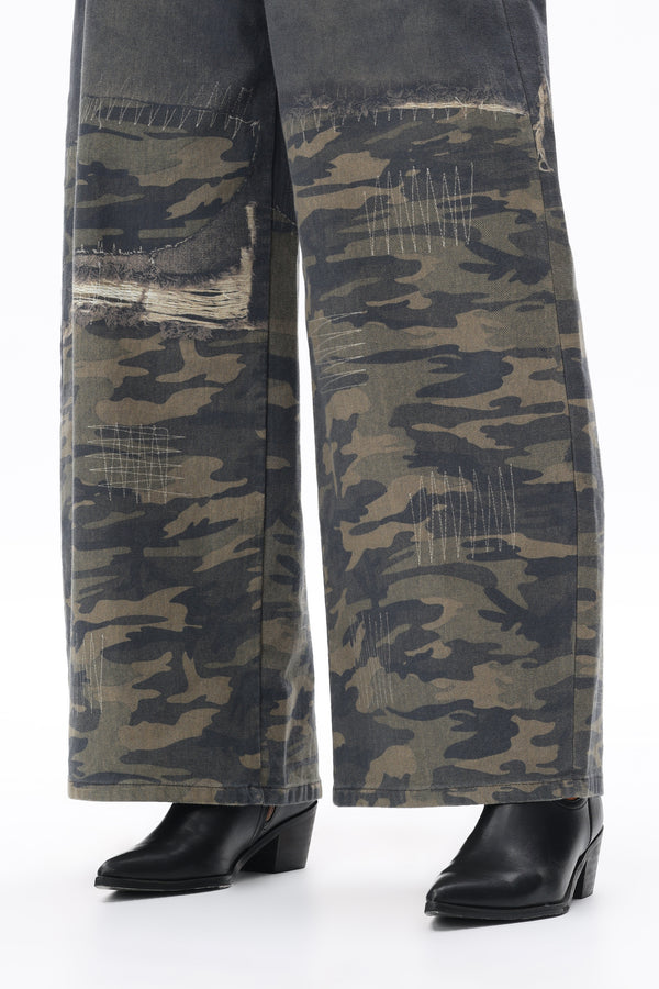 Camo Patchwork Barrel Jeans