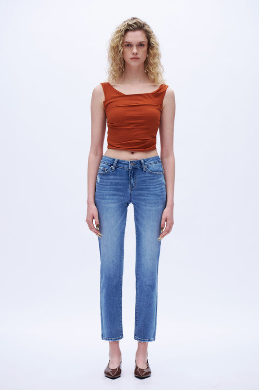 Low Rise Straight Leg Denim Jeans DET5006 Medium Blue