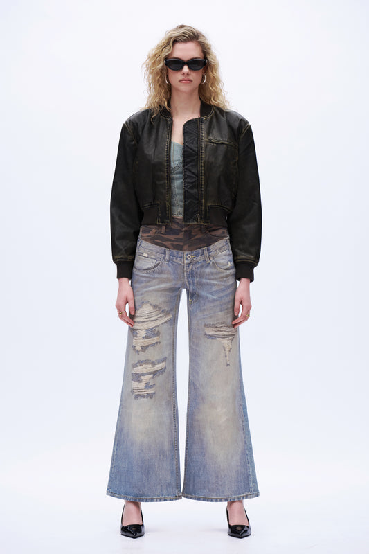 Mid Rise Printed Denim Jeans DEW8008 Light Blue