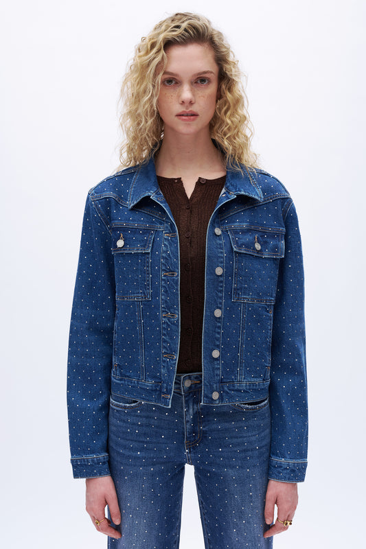 Rhinestone Denim Jacket DEJM006 Dark Blue