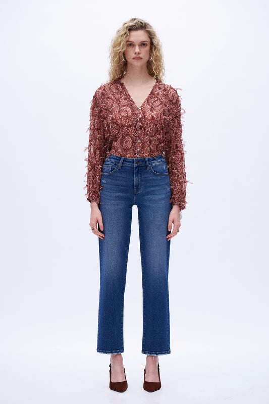 Mid Rise Straight Denim Jeans DET5004 Dark Blue