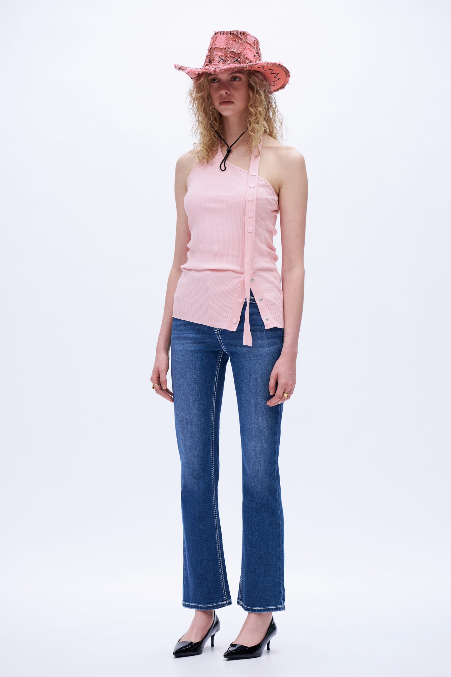 Lost Wing Embroidered Mid Rise Bootcut Jeans DEF1006 Dark Blue