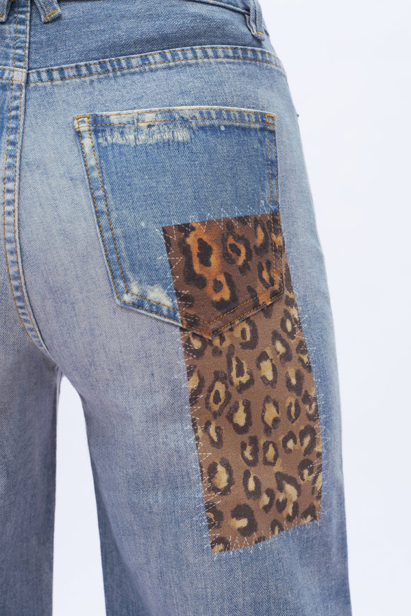 Leopard Patch Wide Leg Jeans