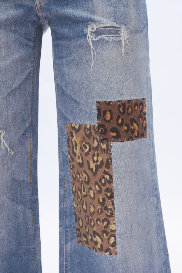 Leopard Patch Wide Leg Jeans