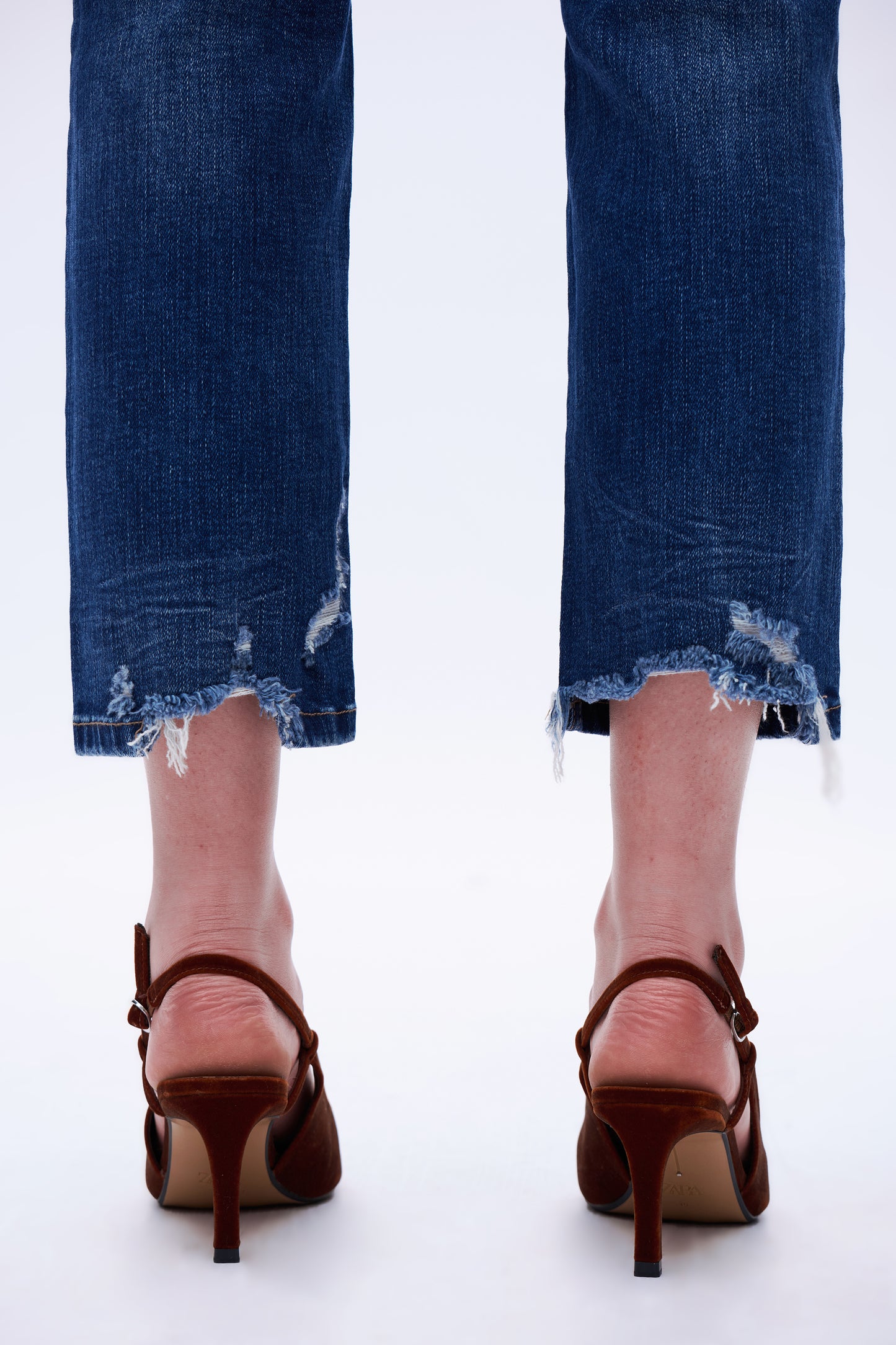 High Rise Distressed Denim Jeans DETM003 Dark Blue