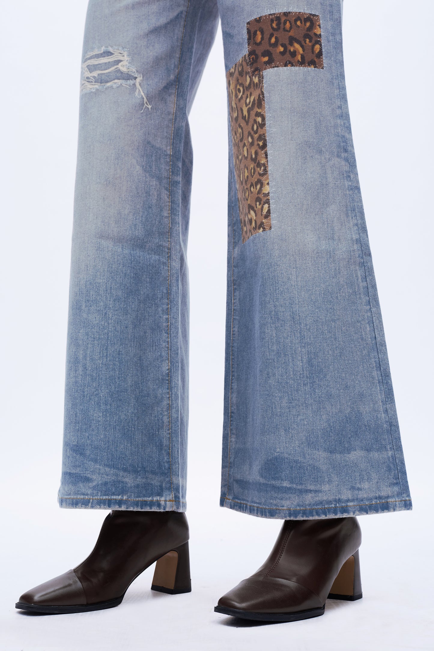 High Rise Printed Wide Leg Denim Jeans DEW8010 Blue