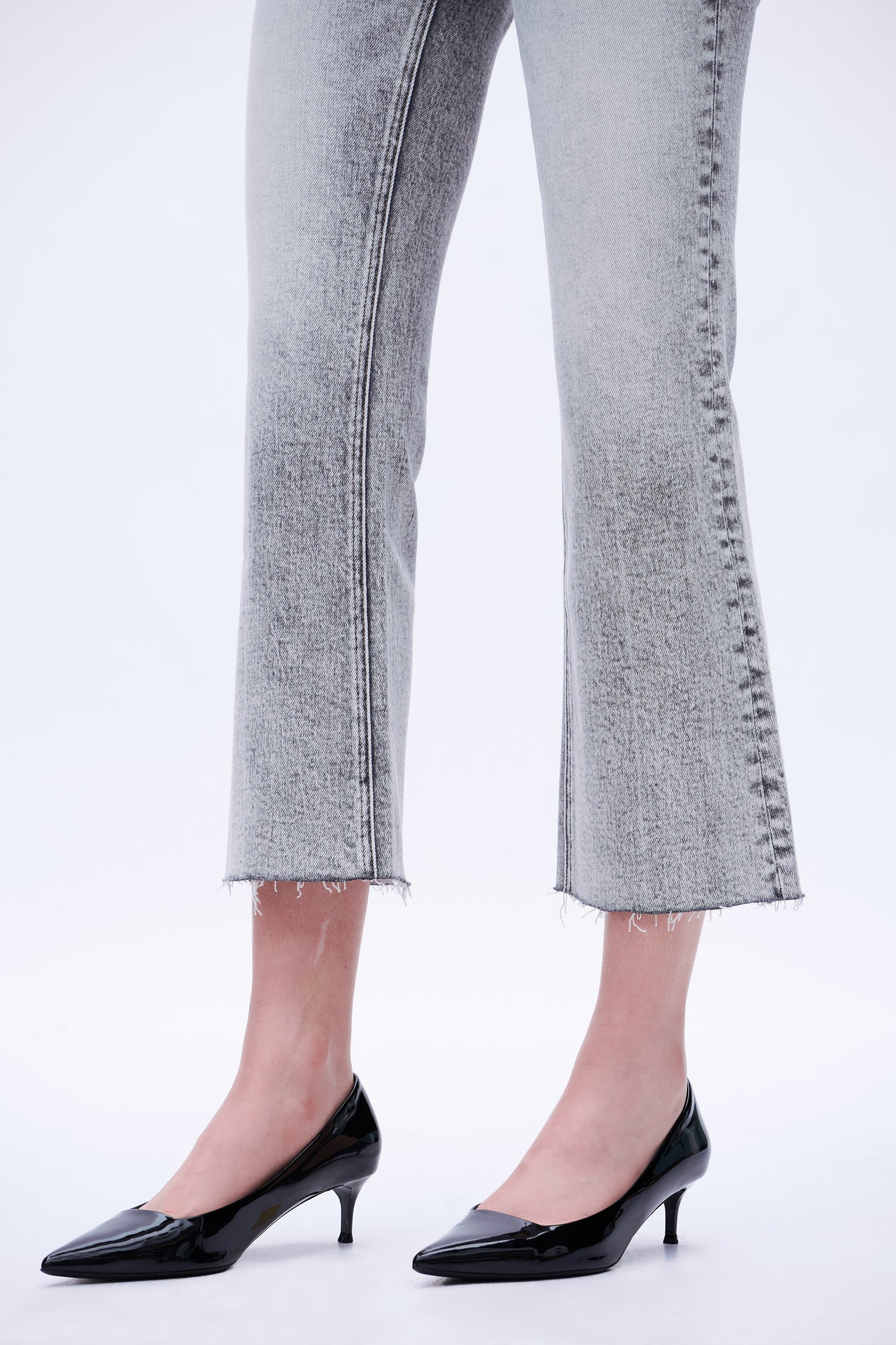 Low Rise Cropped Flare Leg Denim Jeans DEF1009 Light Grey