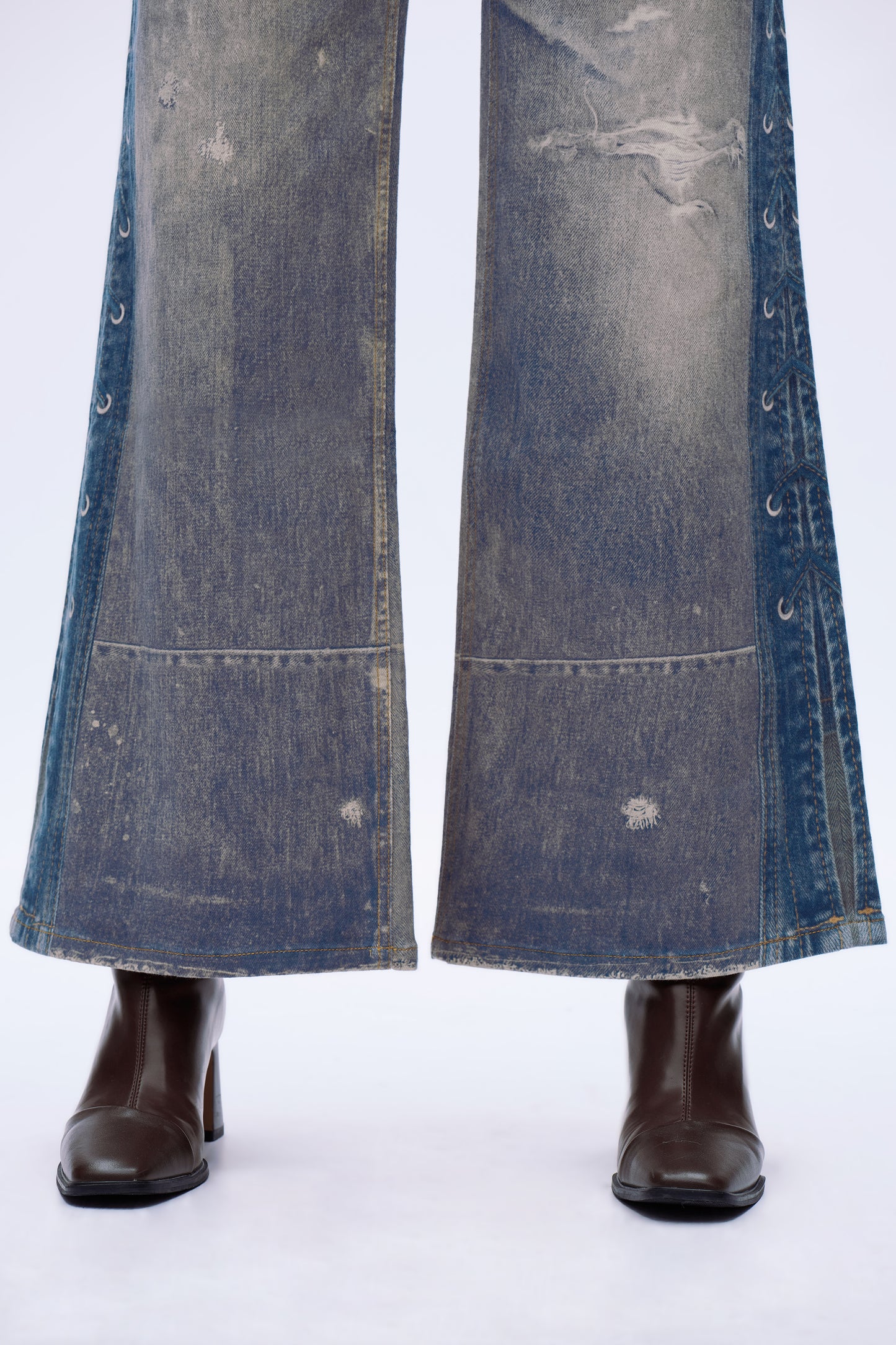 High Rise Wide Leg Printed Denim Jeans DEW8009 Medium Blue