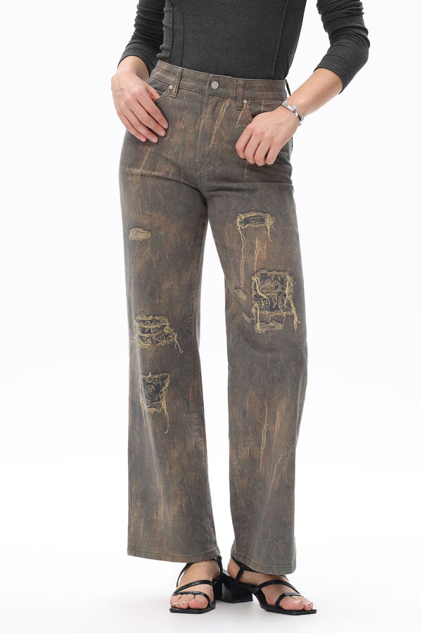 Bandana Patchwork Wide Leg Jeans