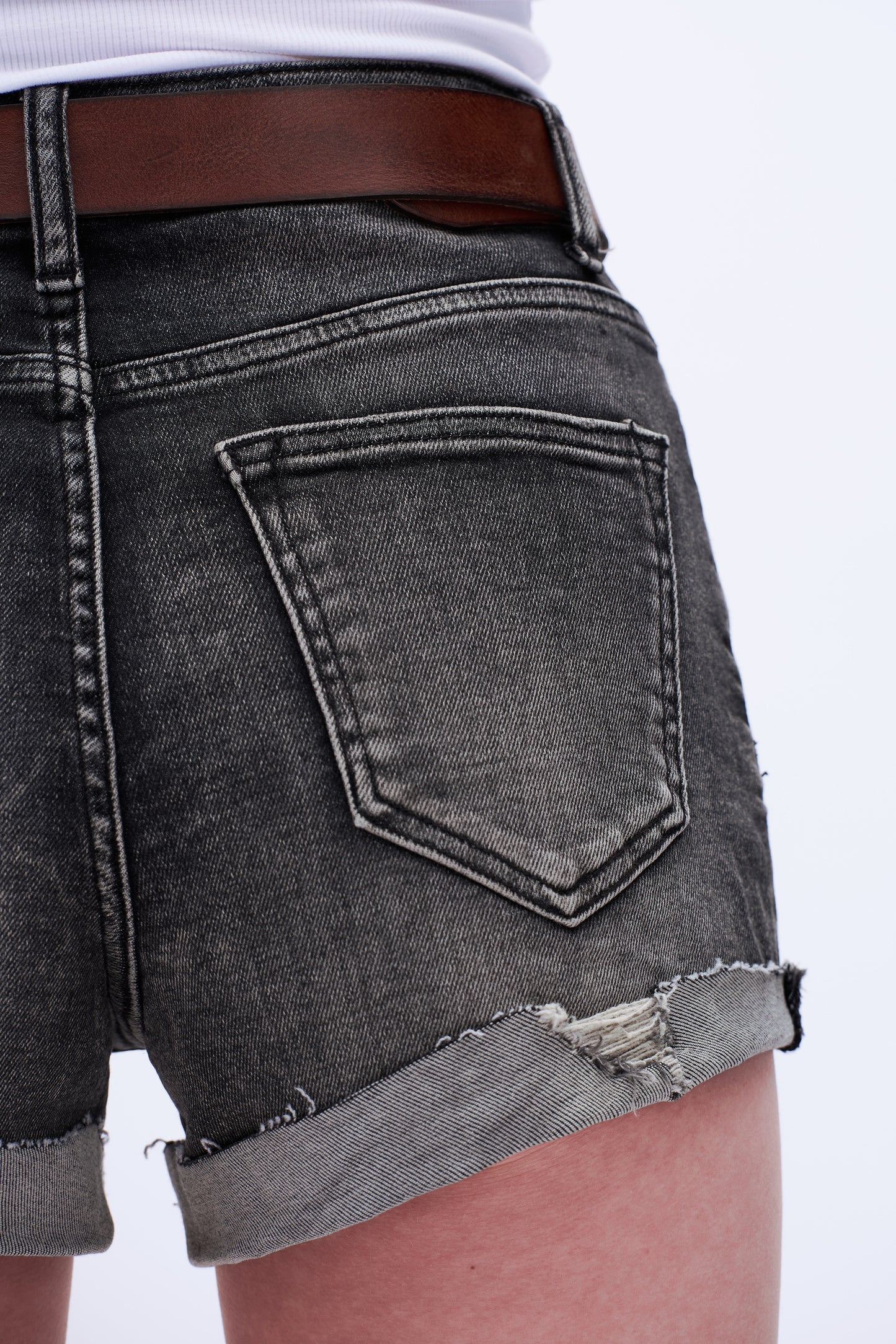 High Rise Straight Leg Denim Shorts DEHM009 Black