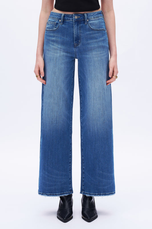 HIGH RISE HIGH STRETCH WIDE LEG FRAYED EDGES JEANS DEW8006