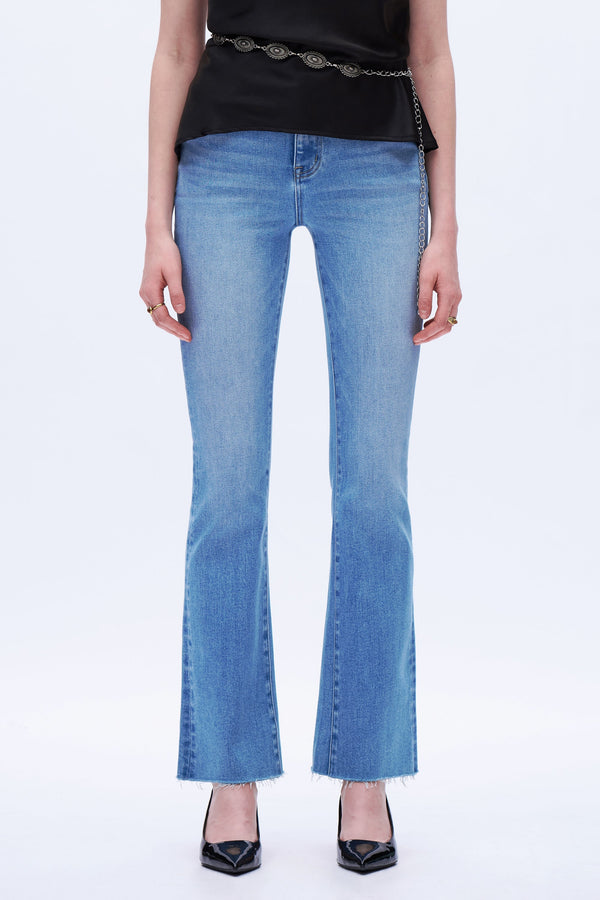 Frayed-Cuff Retro Bootcut Jeans
