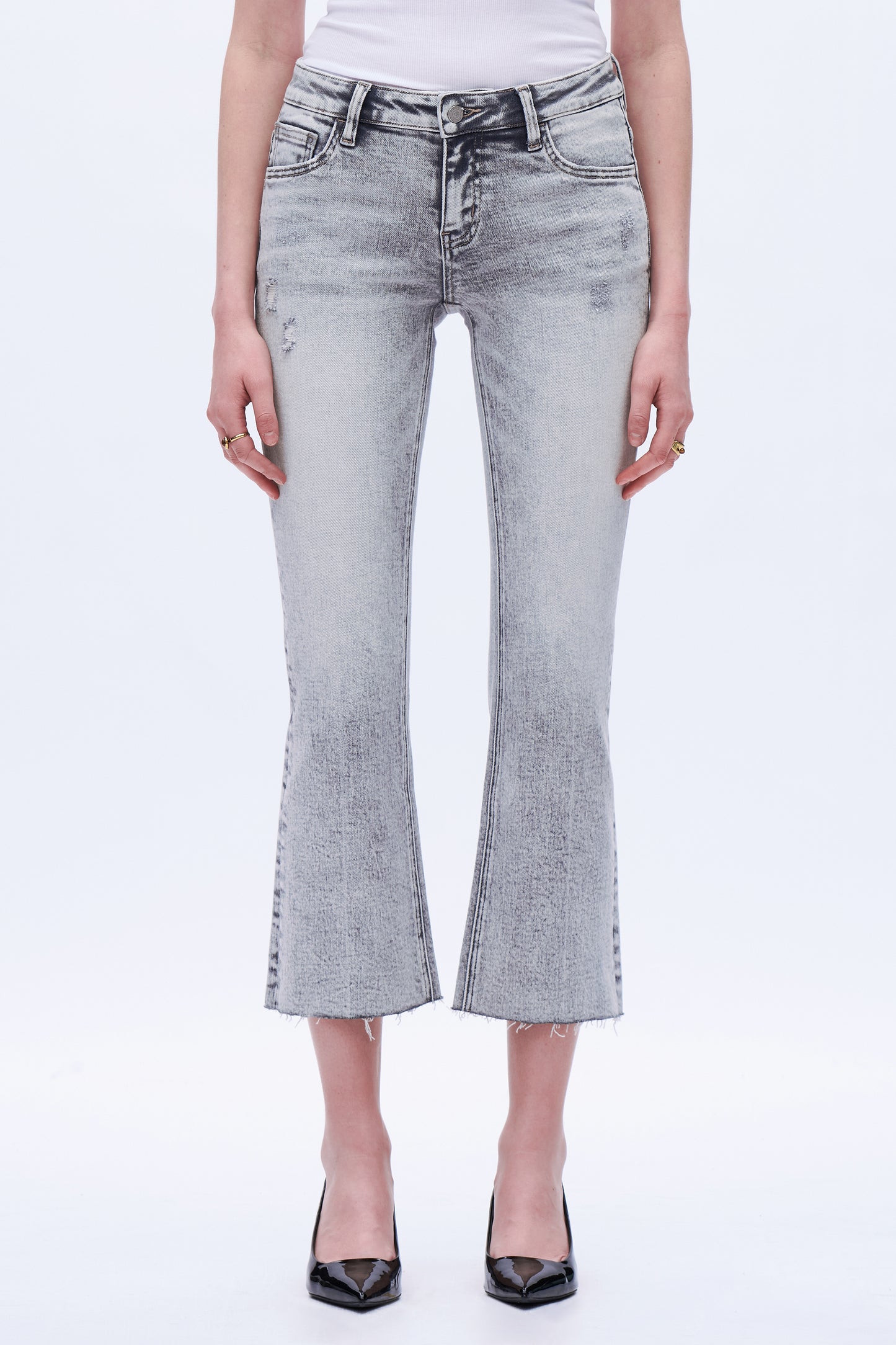 Low Rise Cropped Flare Leg Denim Jeans DEF1009 Light Grey