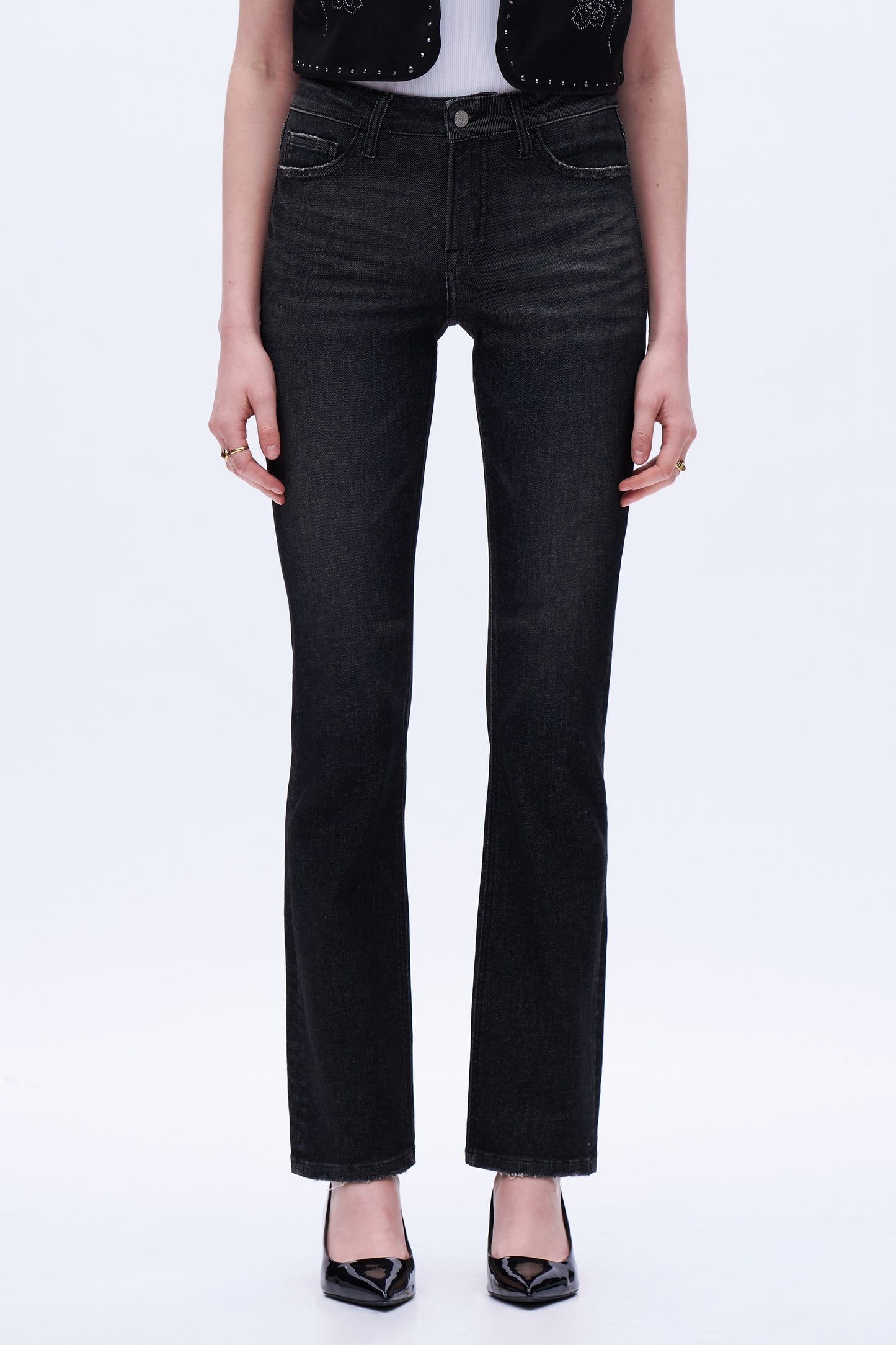 Mid Rise Straight Leg Denim Jeans DET5007 Black