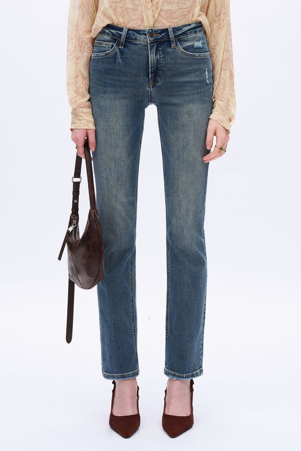 Retro-Luxe Slim Straight Jeans