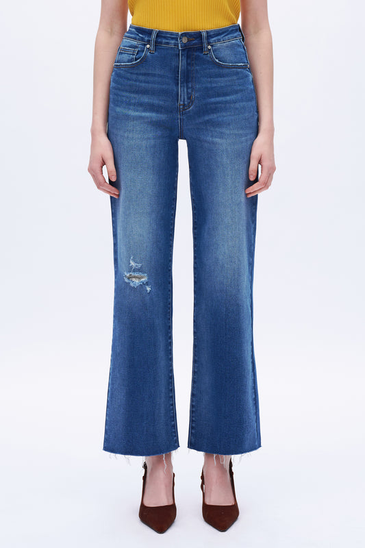 High Rise Loose Jeans With Small Rips DET5009 Deep Blue