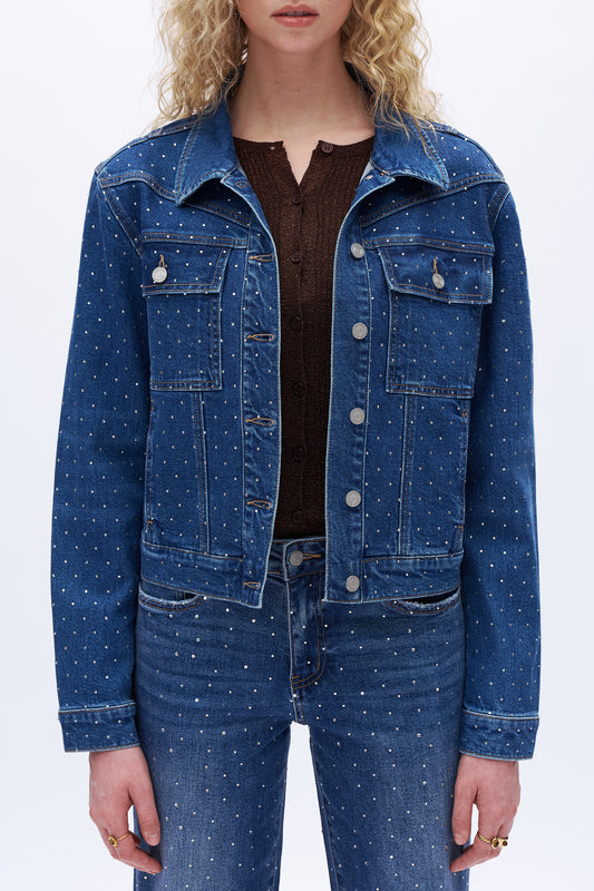 Rhinestone Denim Jacket DEJM006 Dark Blue