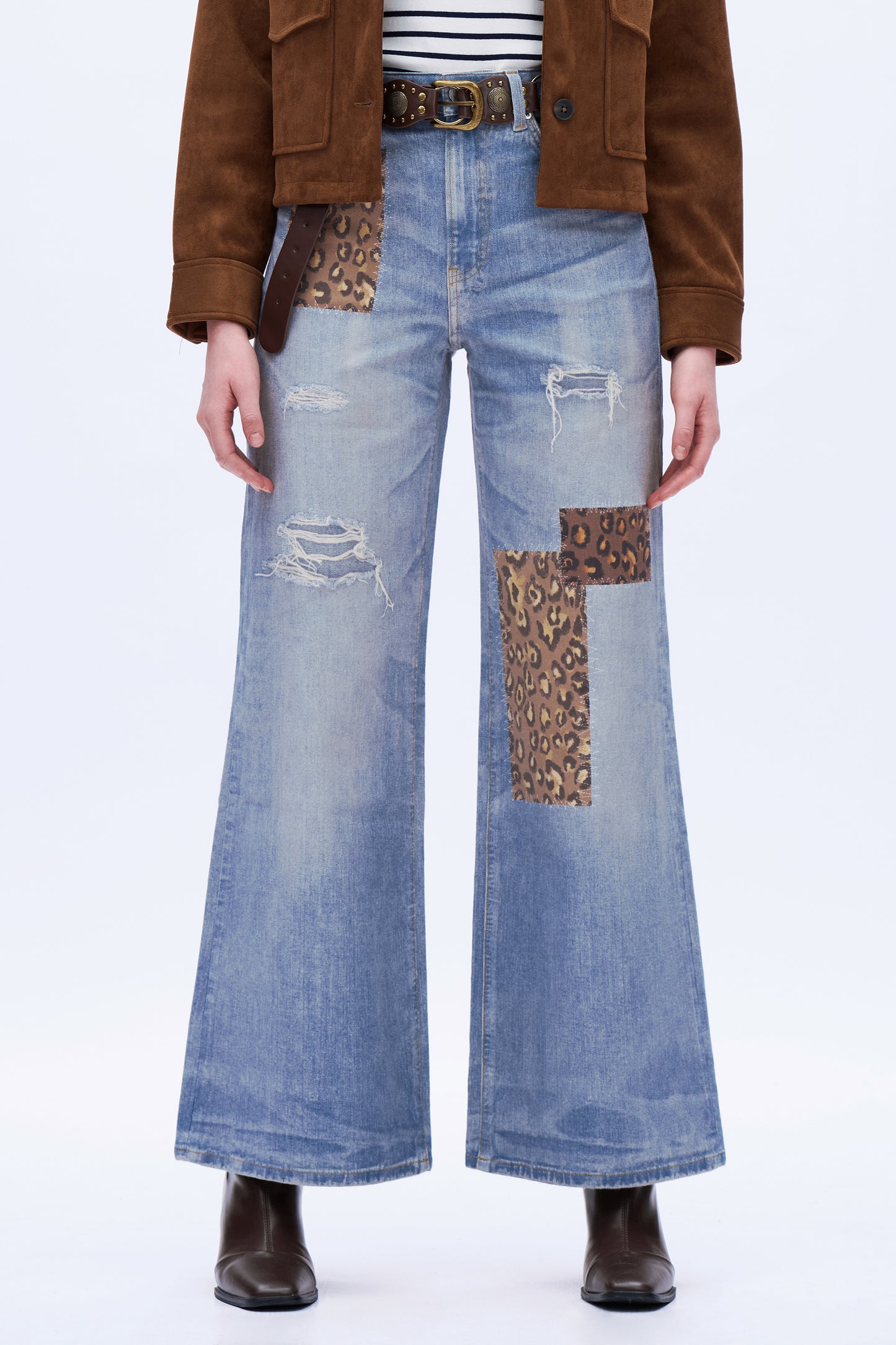 High Rise Printed Wide Leg Denim Jeans DEW8010 Blue