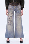 Deconstructed Camo Wide-Leg Jeans