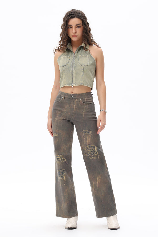 Bandana Patchwork Wide Leg Jeans