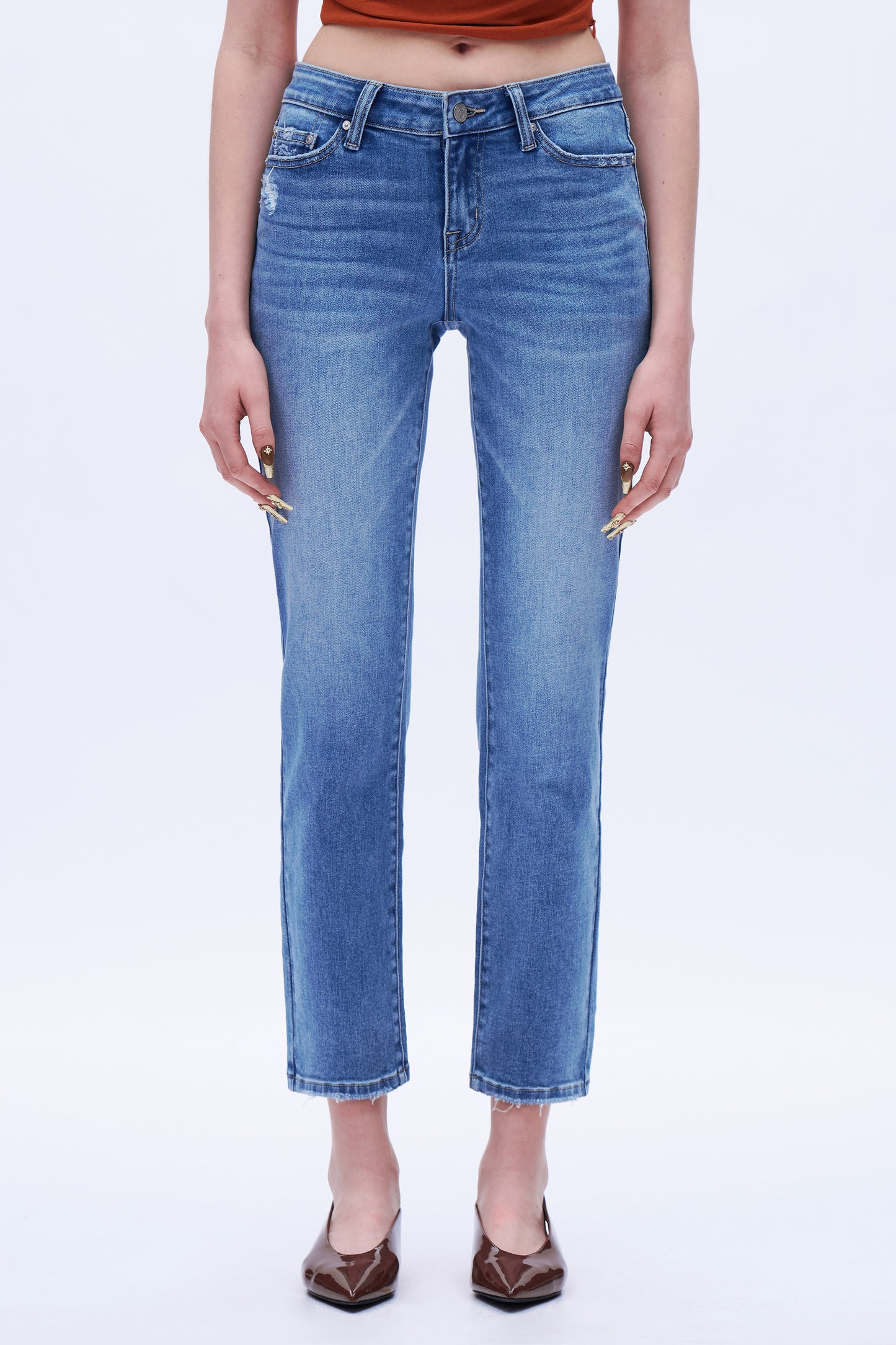 Low Rise Straight Leg Denim Jeans DET5006 Medium Blue