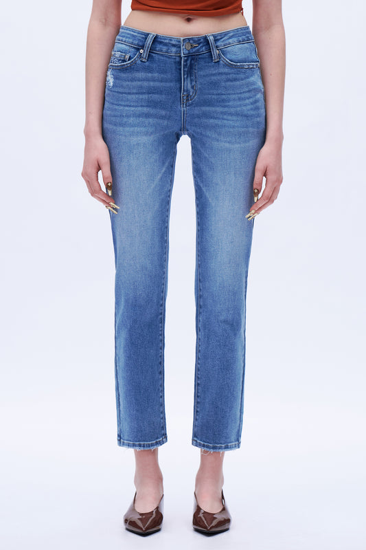 Low Rise Straight Leg Denim Jeans DET5006 Medium Blue