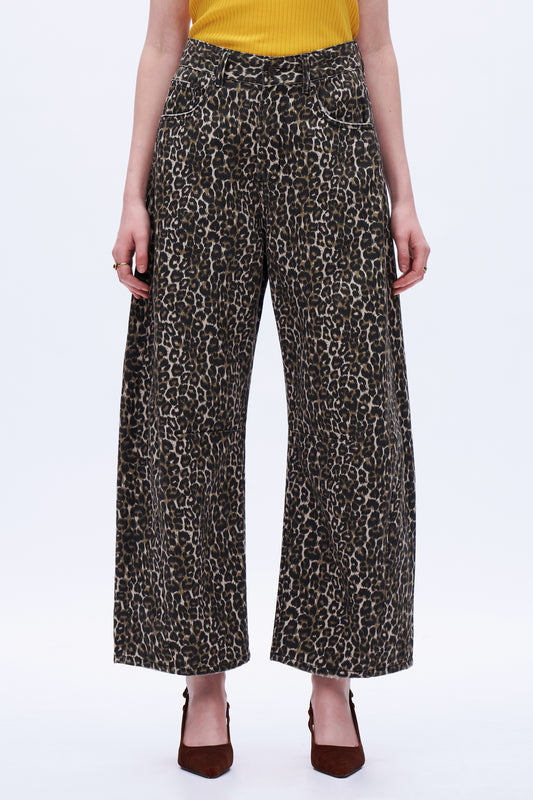 Super High Rise Balloon Denim Jeans DEOX003 Leopard Print