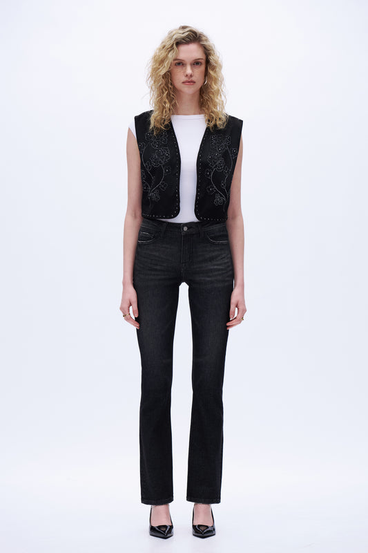 Mid Rise Straight Leg Denim Jeans DET5007 Black