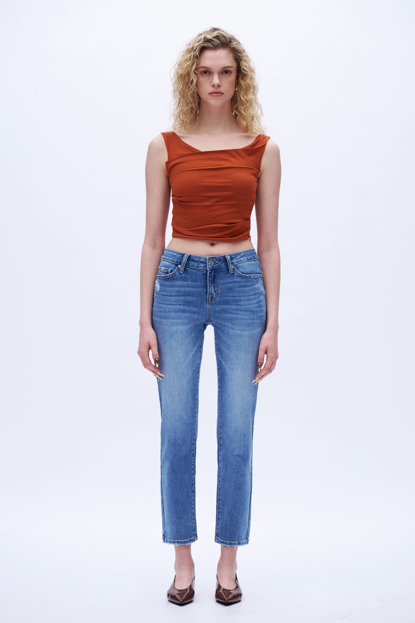 Low Rise Straight Leg Denim Jeans DET5006 Medium Blue