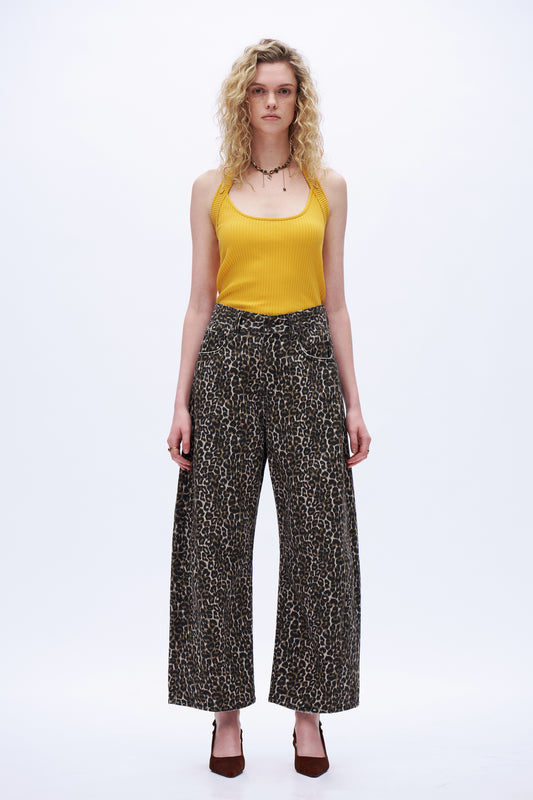 Super High Rise Balloon Denim Jeans DEOX003 Leopard Print