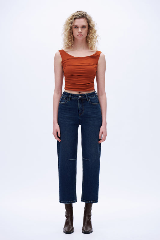 High Rise Slim Barrel Denim Jeans DEOX002 Dark Blue