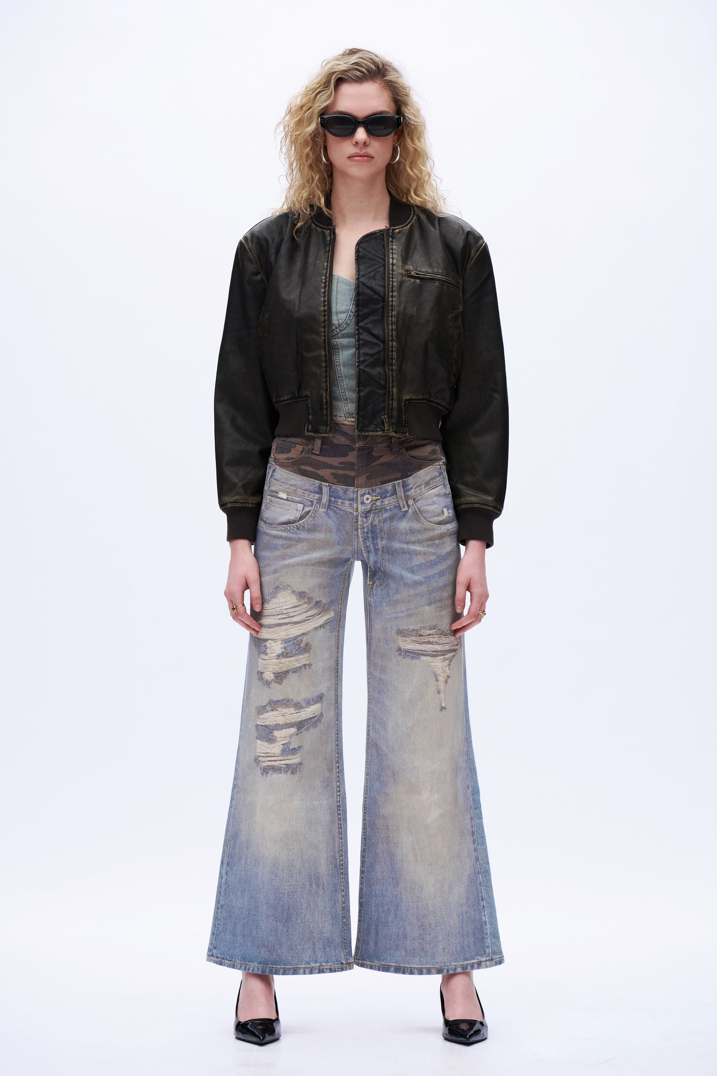 Mid Rise Printed Denim Jeans DEW8008 Light Blue