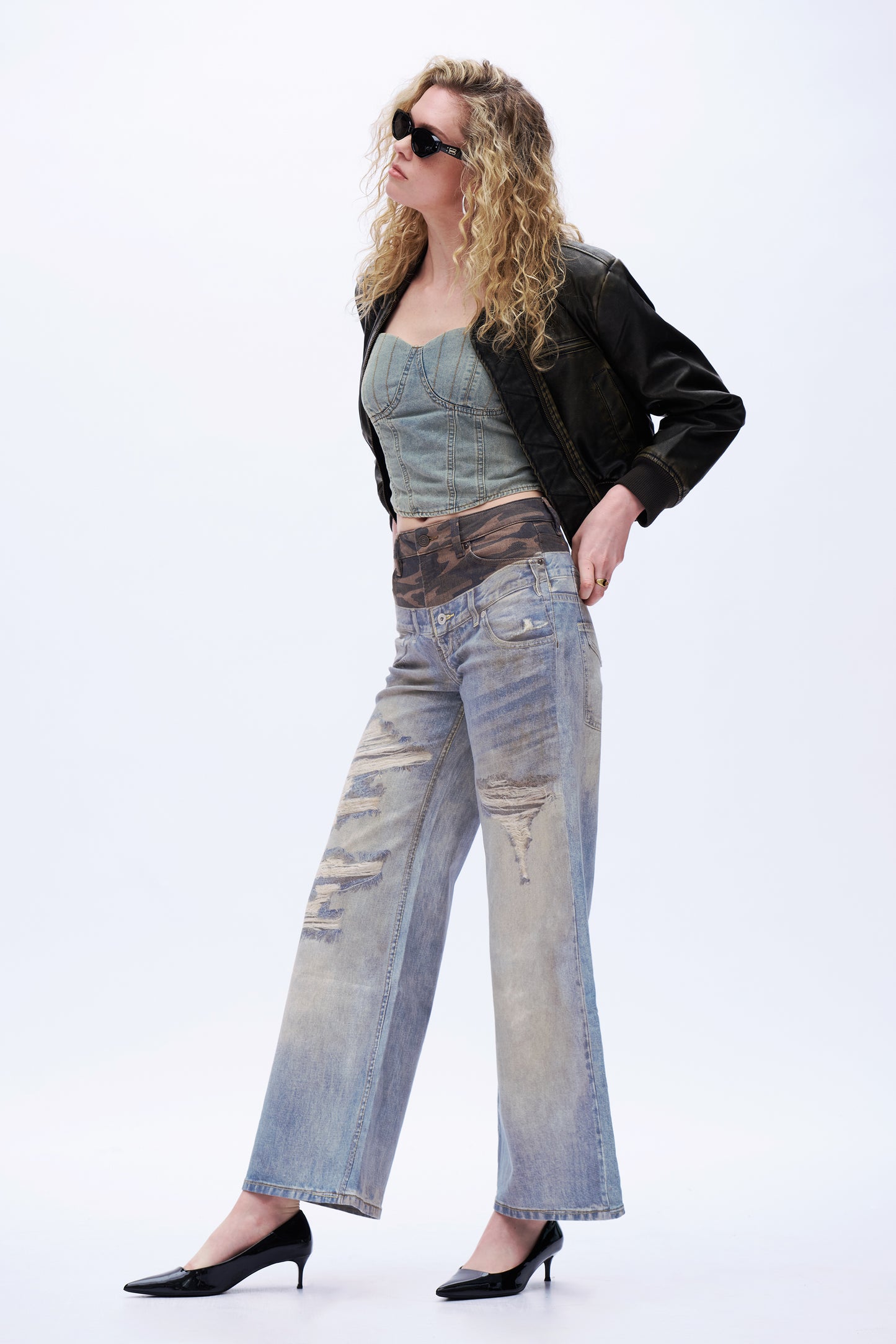 Mid Rise Printed Denim Jeans DEW8008 Light Blue