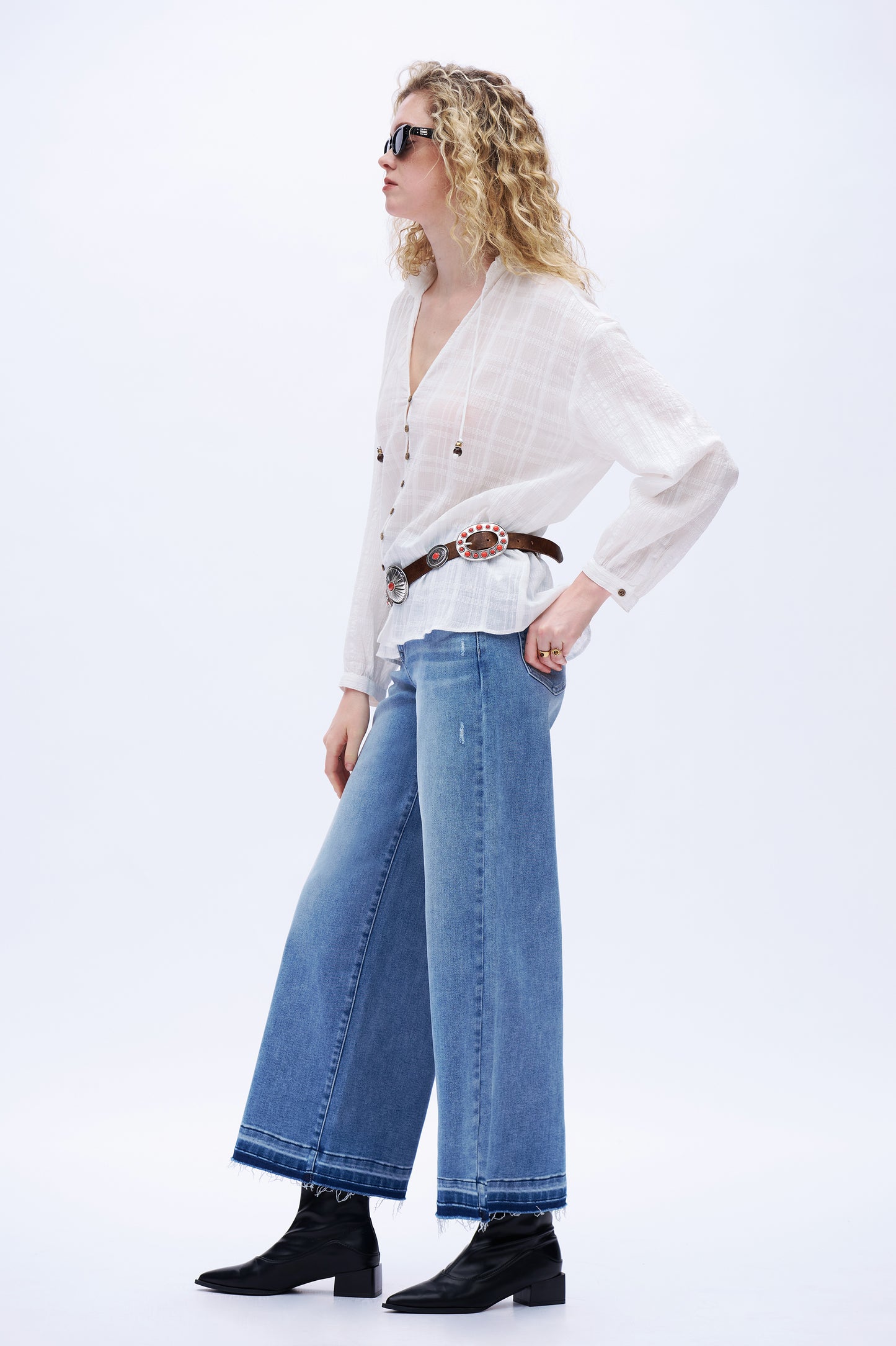 Mid Rise Wide Leg Denim Jeans Light Blue DEW8004