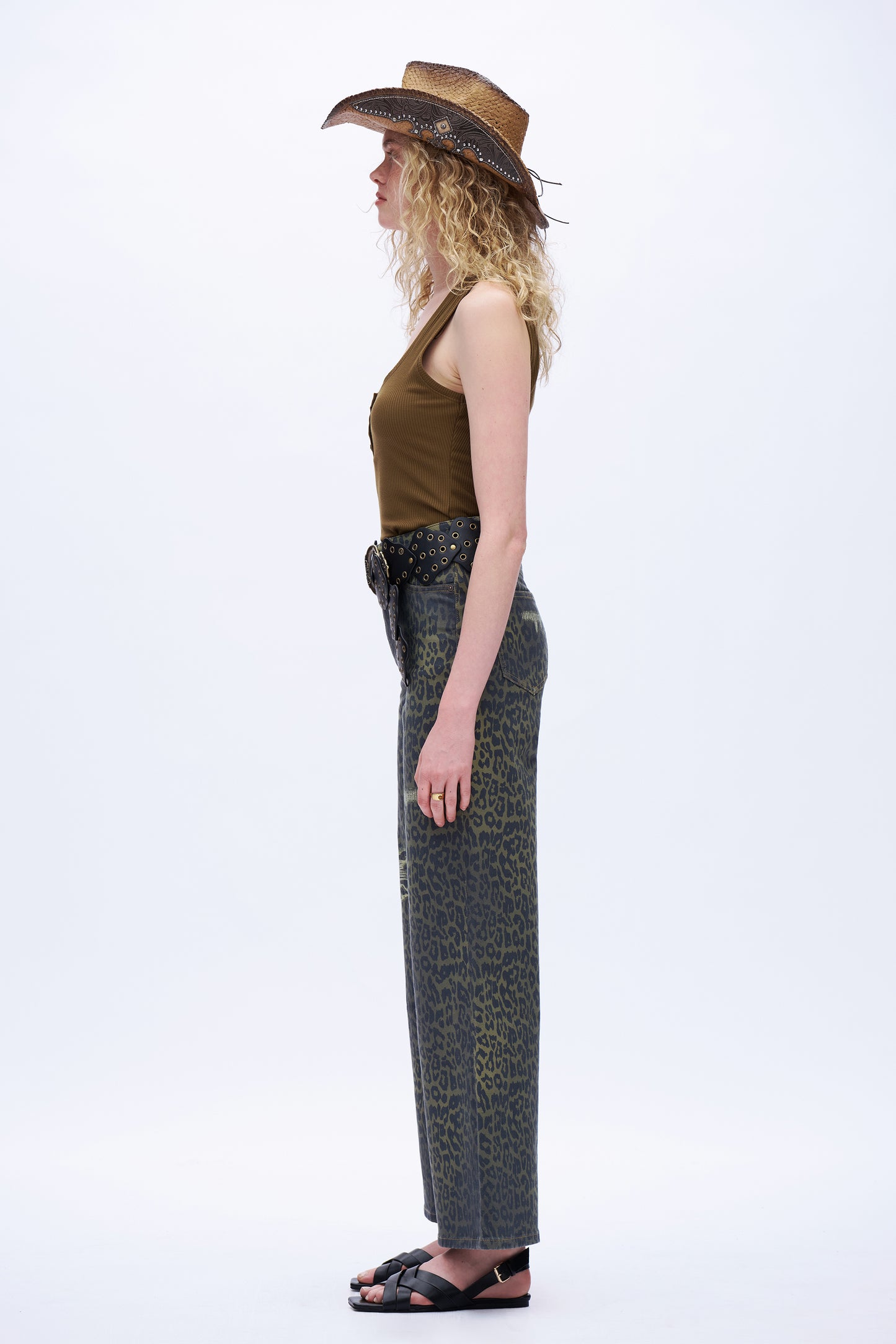 High Rise Wide Leg Printed Denim Jeans DEW8007 Leopard Print