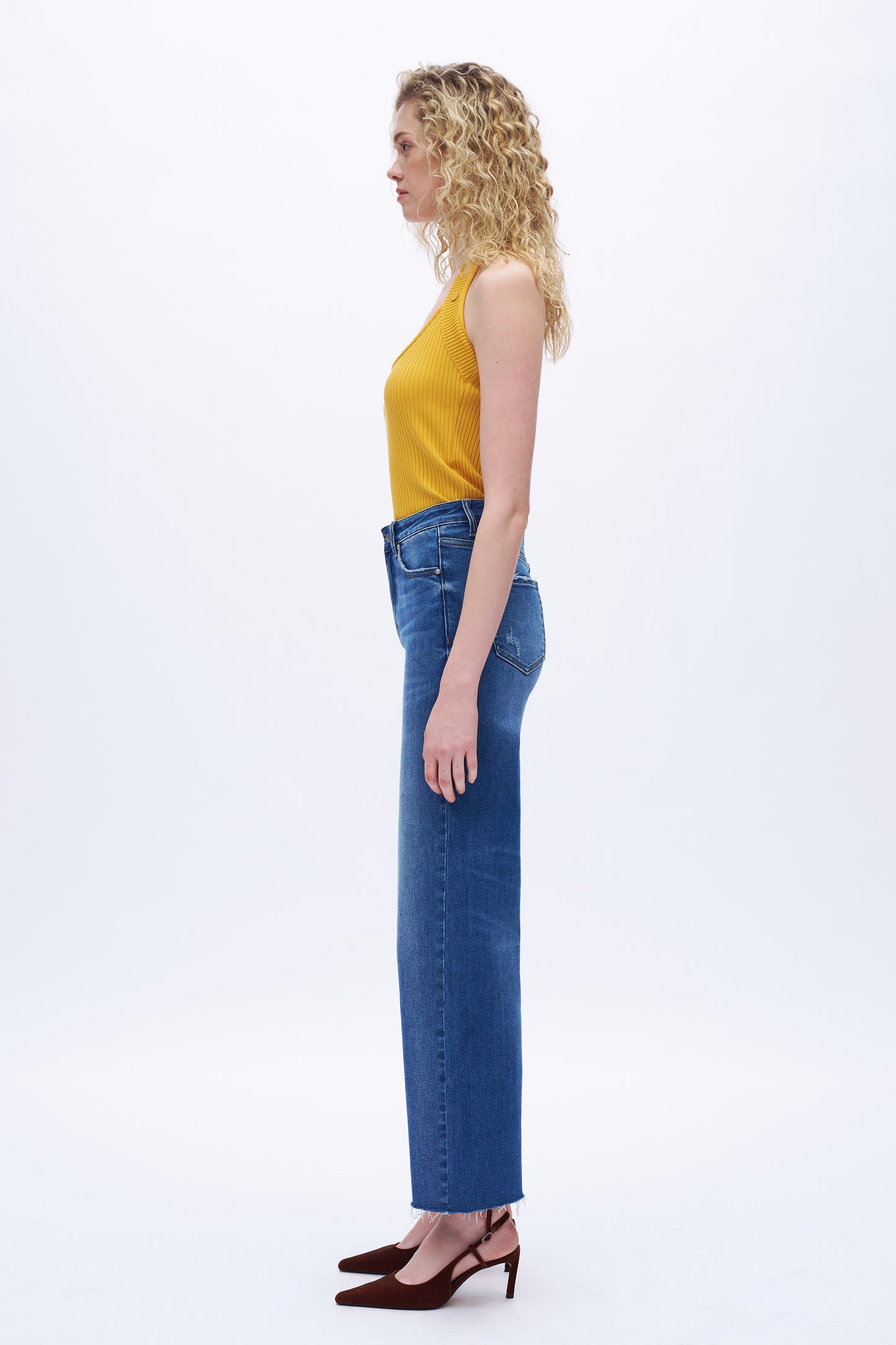 High Rise Loose Jeans With Small Rips DET5009 Deep Blue