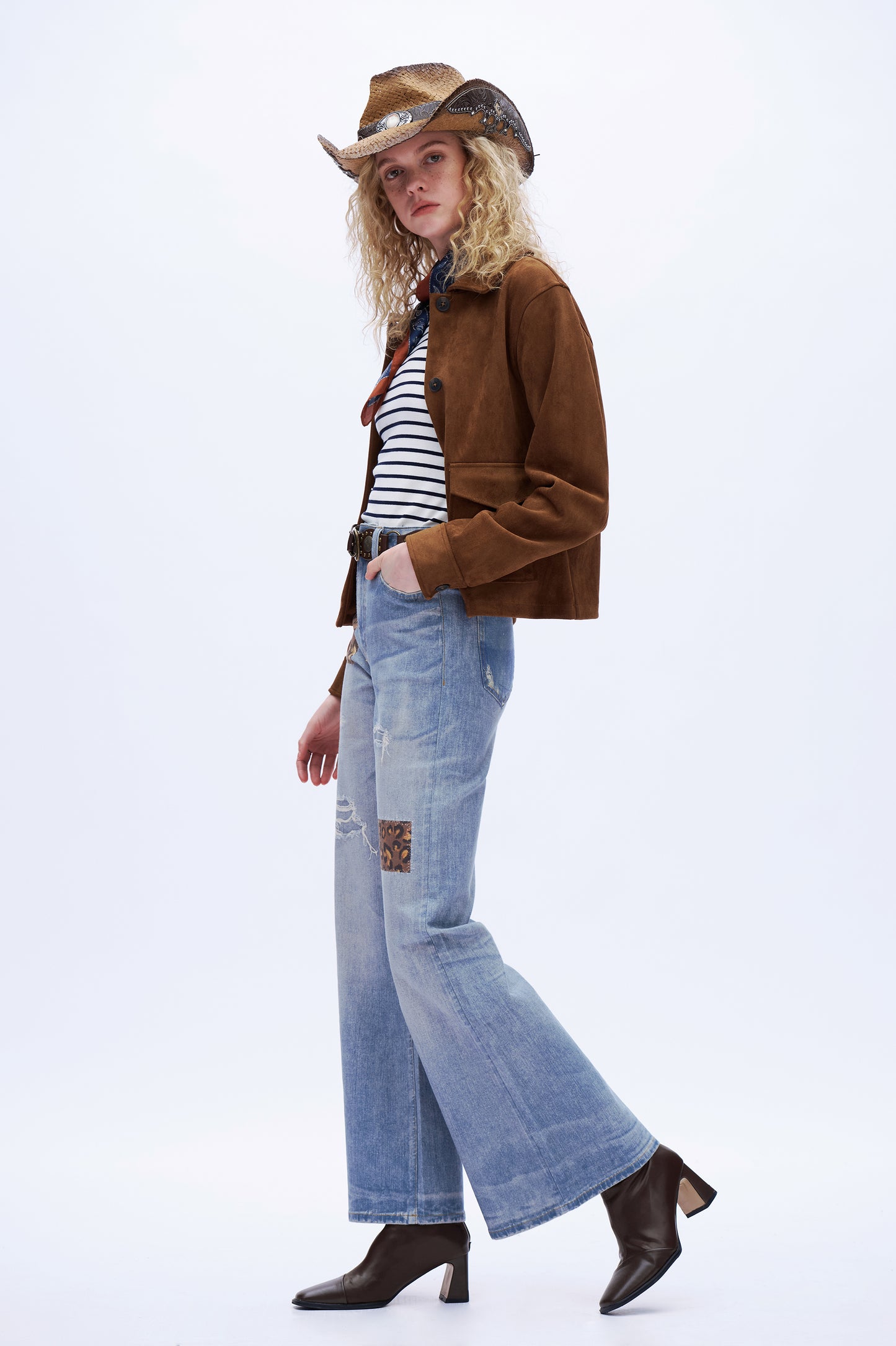 High Rise Printed Wide Leg Denim Jeans DEW8010 Blue