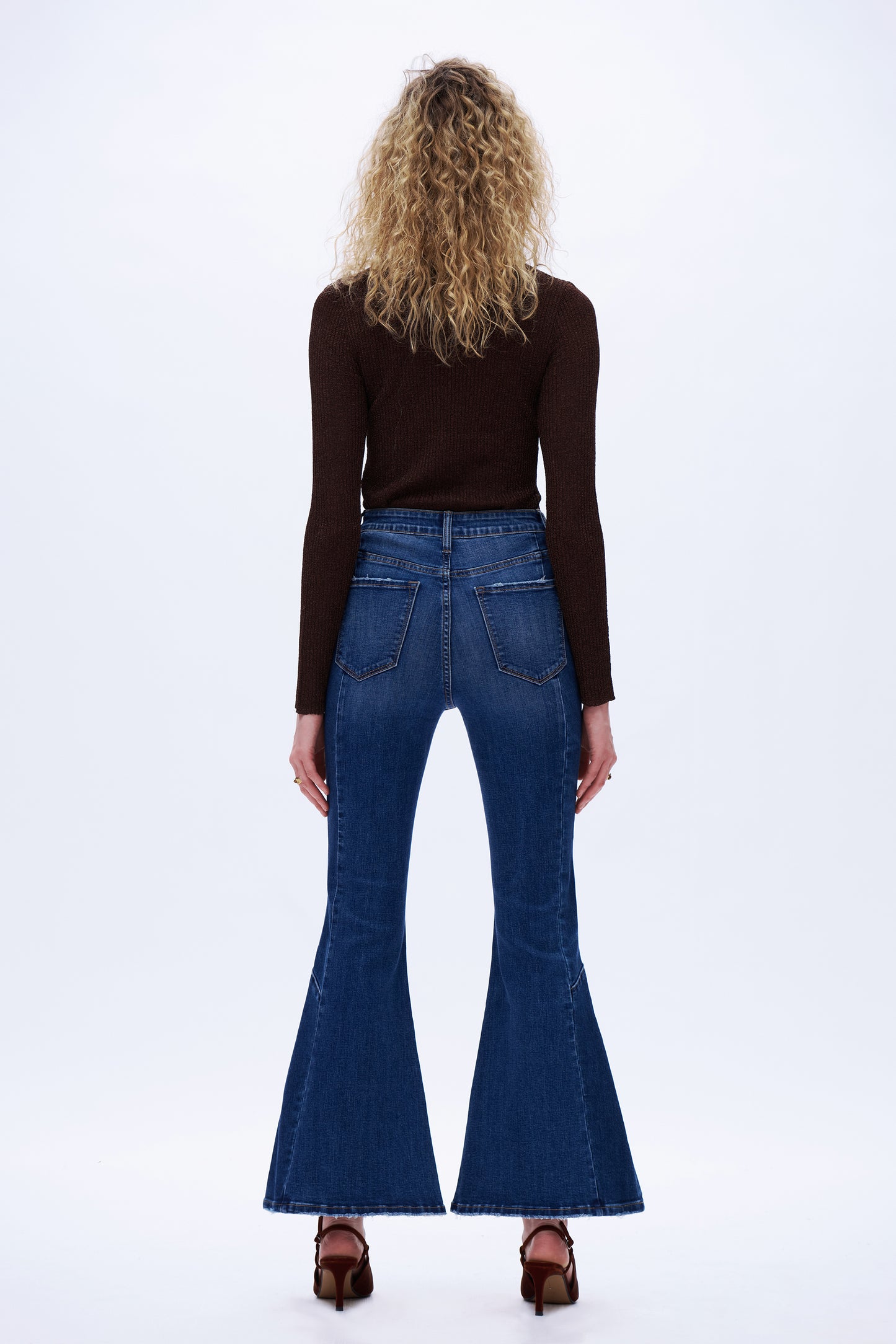 High Rise Flare Leg Denim Jeans DEFM1009 Dark Blue