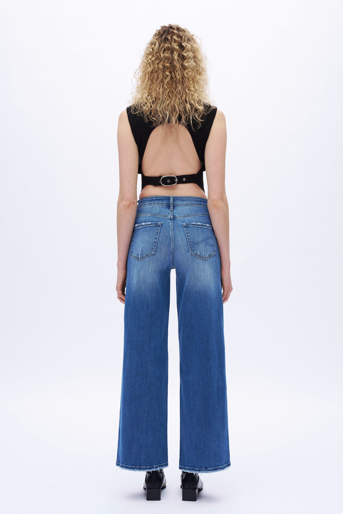HIGH RISE HIGH STRETCH WIDE LEG FRAYED EDGES JEANS DEW8006