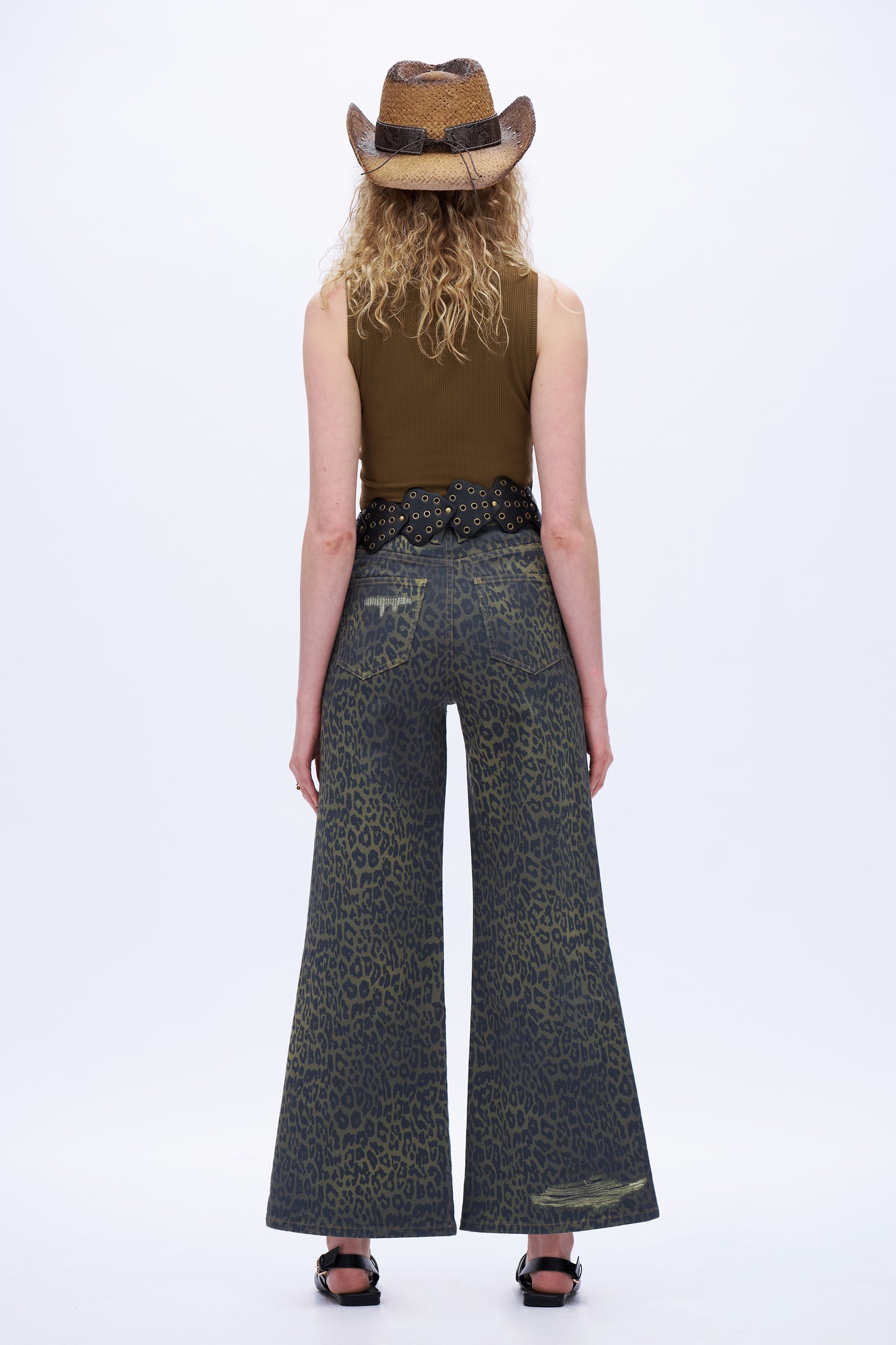 High Rise Wide Leg Printed Denim Jeans DEW8007 Leopard Print