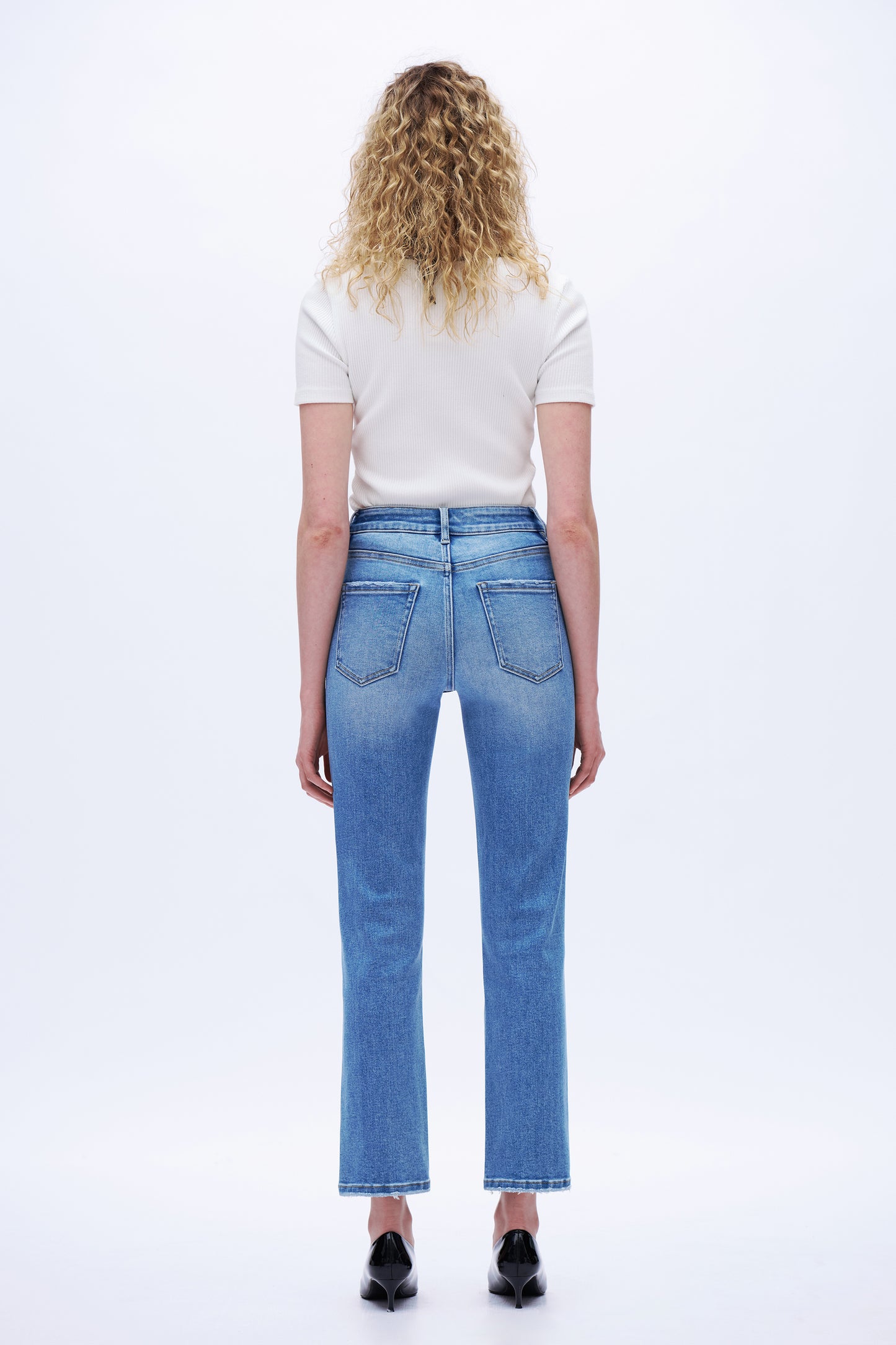 Mid Rise Straight Leg Denim Jeans DET5002 Medium Blue