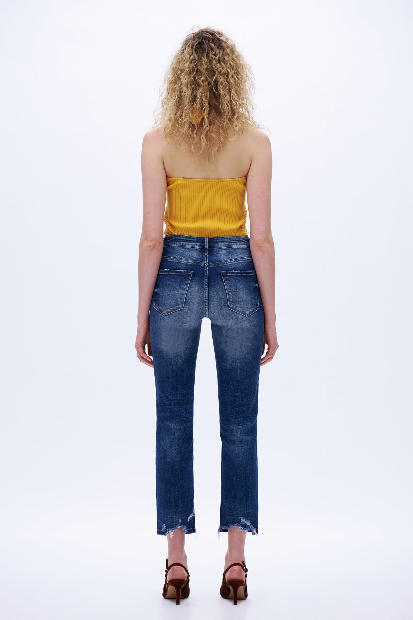 High Rise Distressed Denim Jeans DETM003 Dark Blue