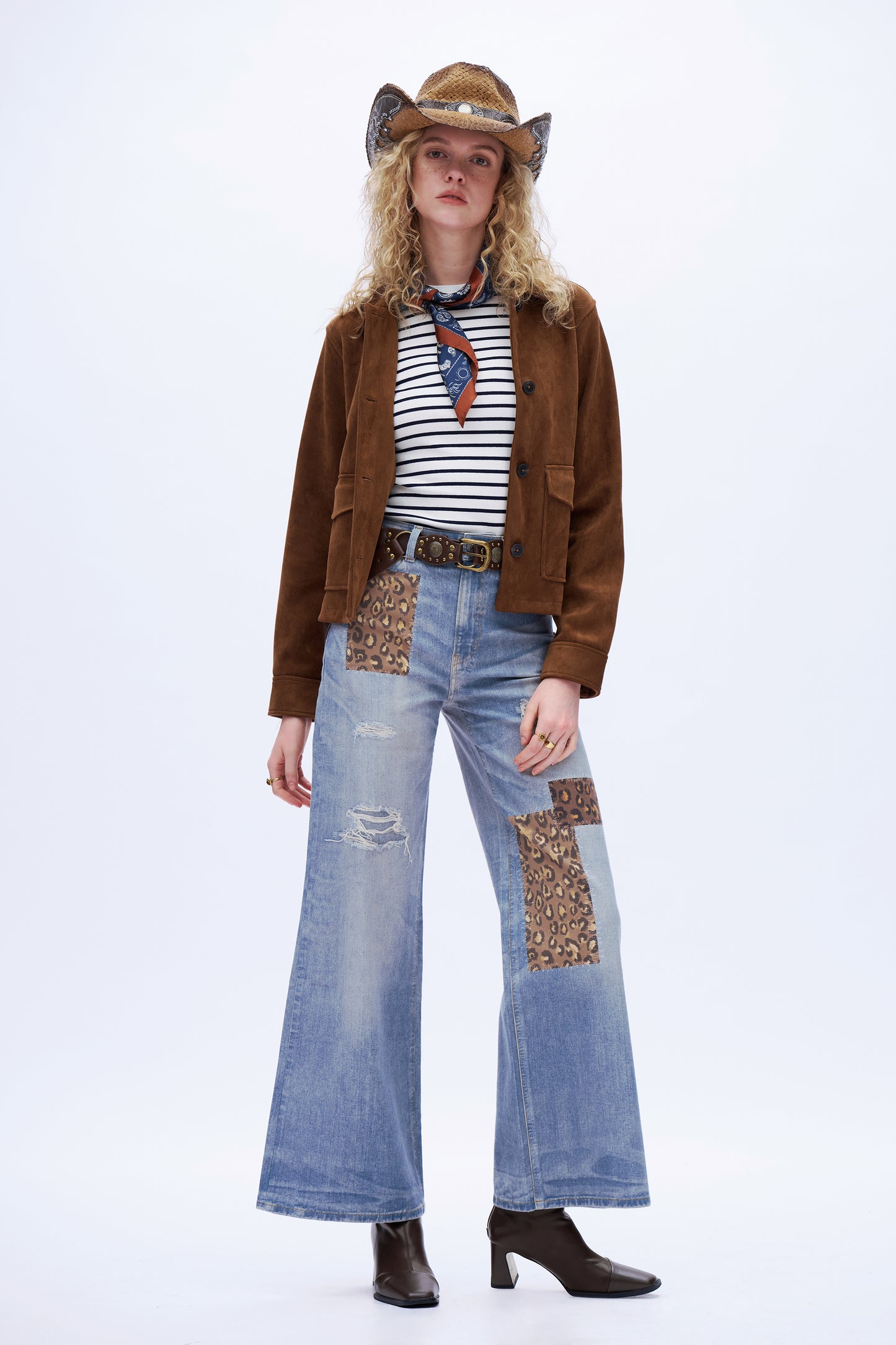 High Rise Printed Wide Leg Denim Jeans DEW8010 Blue