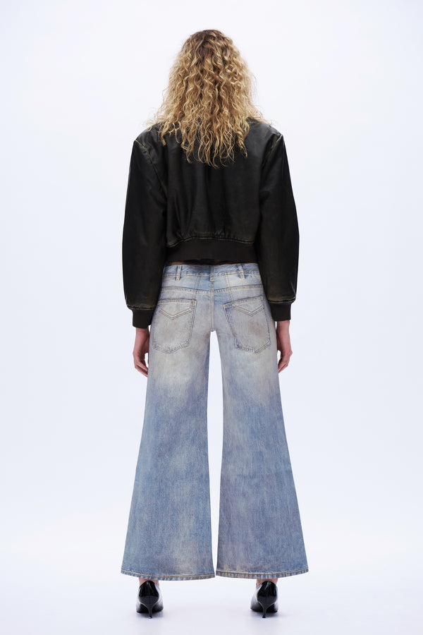 Deconstructed Camo Wide-Leg Jeans