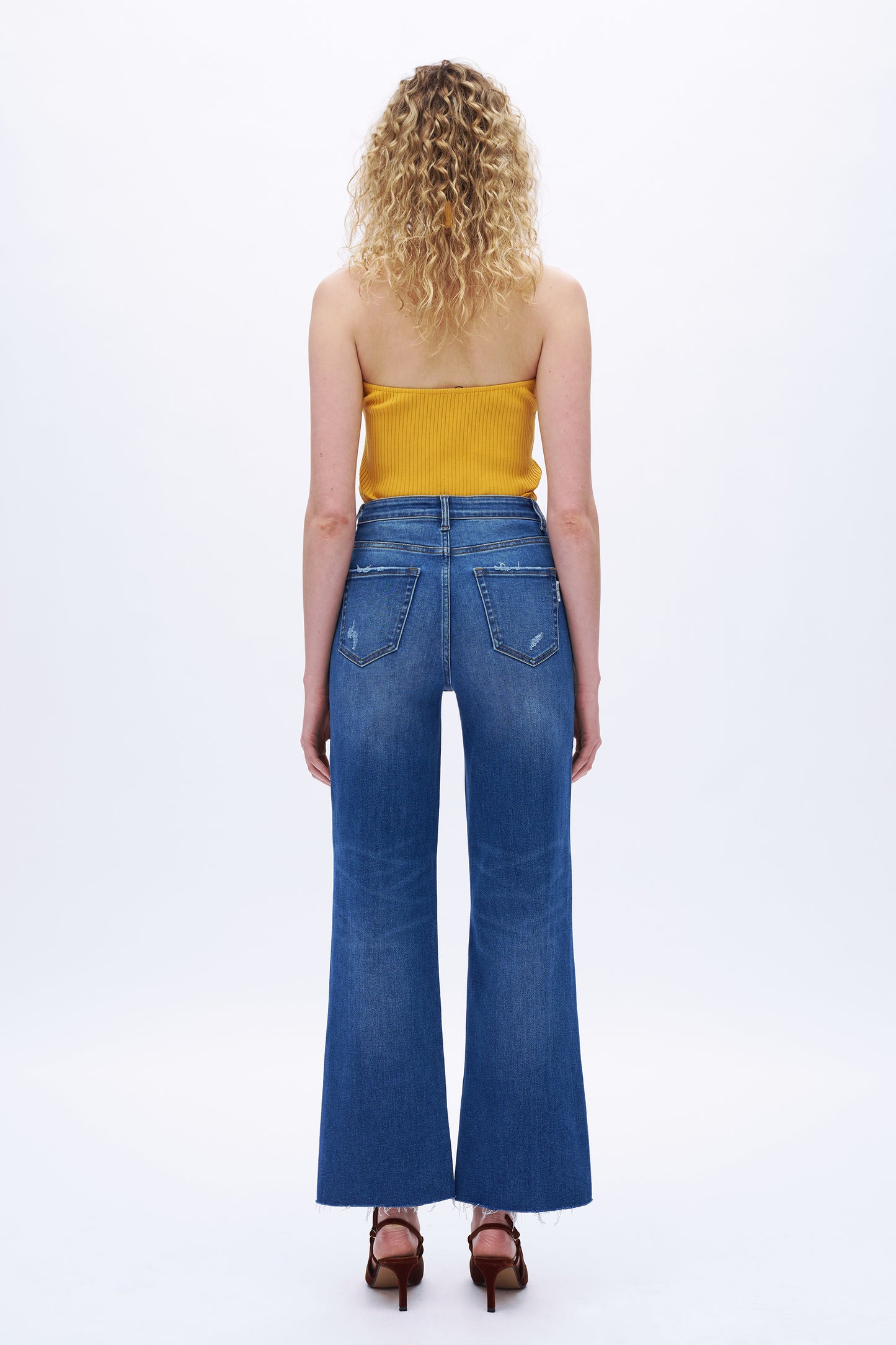 High Rise Loose Jeans With Small Rips DET5009 Deep Blue