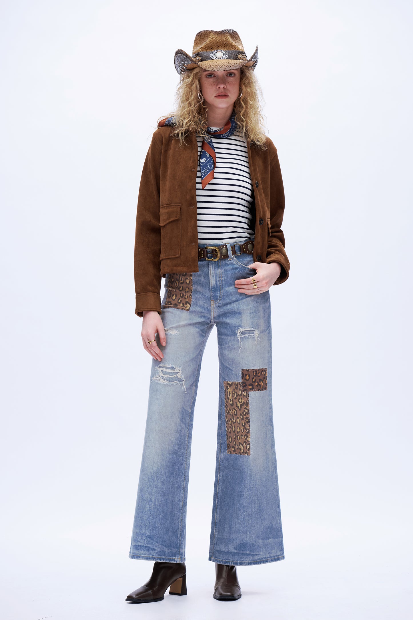 High Rise Printed Wide Leg Denim Jeans DEW8010 Blue