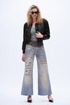 Deconstructed Camo Wide-Leg Jeans