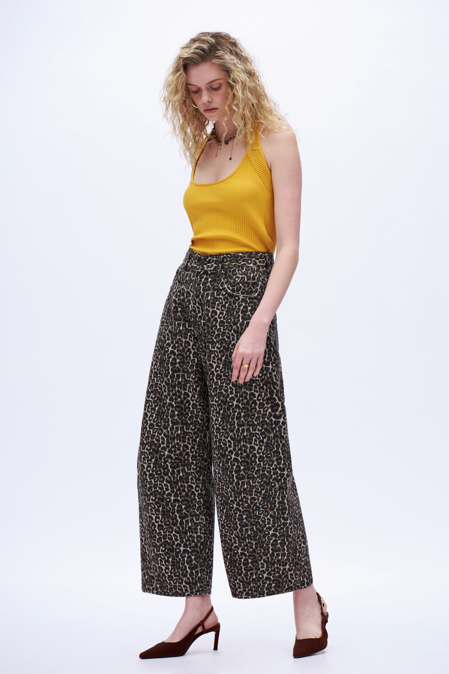 Super High Rise Balloon Denim Jeans DEOX003 Leopard Print